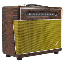 Load image into Gallery viewer, New Magnatone Baby M-80 1X10 Combo Amp w/TRG Exclusive Brown French Alligator Wrap & Gold Stripe Grillcloth (PDX)