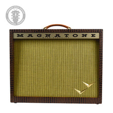 Load image into Gallery viewer, New Magnatone Panoramic Stereo 2X10 Combo Amp w/TRG Exclusive Brown French Alligator Wrap & Gold Stripe Grillcloth #7859 (PDX)