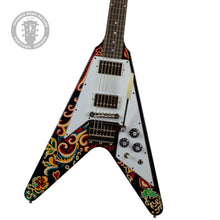 Load image into Gallery viewer, New Epiphone Inspired by Gibson Jimi Hendrix Lovedrops Flying V Ebony w/Hendrix Psychedelic Graphics #24101522797 (PDX)