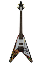 Load image into Gallery viewer, New Epiphone Inspired by Gibson Jimi Hendrix Lovedrops Flying V Ebony w/Hendrix Psychedelic Graphics #24101522797 (PDX)