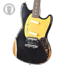 Load image into Gallery viewer, New Fender Custom Shop '60s Mustang Heavy Relic Black w/Matching Painted Headstock & Anodized Gold Guard #R146303 (PDX)