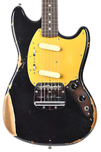 Load image into Gallery viewer, New Fender Custom Shop '60s Mustang Heavy Relic Black w/Matching Painted Headstock & Anodized Gold Guard #R146303 (PDX)