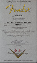 Load image into Gallery viewer, New Fender Custom Shop '60s Competition Mustang Heavy Relic Capri Orange w/Dakota Red Racing Stripes #R141633 (PDX)