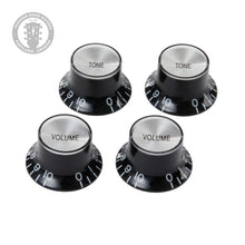 Load image into Gallery viewer, Gibson Top Hat Knobs Black w/Silver Metal Insert 4pcs. (PDX)