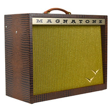 Load image into Gallery viewer, New Magnatone Panoramic Stereo 2X10 Combo Amp w/TRG Exclusive Brown French Alligator Wrap &amp; Gold Stripe Grillcloth #7859 (PDX)
