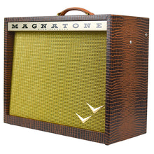 Load image into Gallery viewer, New Magnatone Panoramic Stereo 2X10 Combo Amp w/TRG Exclusive Brown French Alligator Wrap &amp; Gold Stripe Grillcloth #7859 (PDX)
