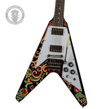 Load image into Gallery viewer, New Epiphone Inspired by Gibson Jimi Hendrix Lovedrops Flying V Ebony w/Hendrix Psychedelic Graphics #24101523371 (PDX)
